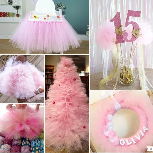 Filloxy Net Tulle Fabric Cut Out-5 Meter, 60 cm Width, Wedding Party Decoration, DIY Craft Supply Bow Baby Shower Birthday Party Wedding Christmas Supplies (Light Pink) - Image 5