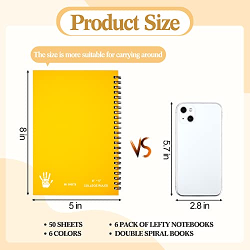 Lewtemi 6 Pack Small Left Handed Notebook 8"x5" Lefty Spiral Notebooks Wire Bound Mini Notebook 50 Sheets College Ruled Paper Journal(Assorted Colors) - Image 2