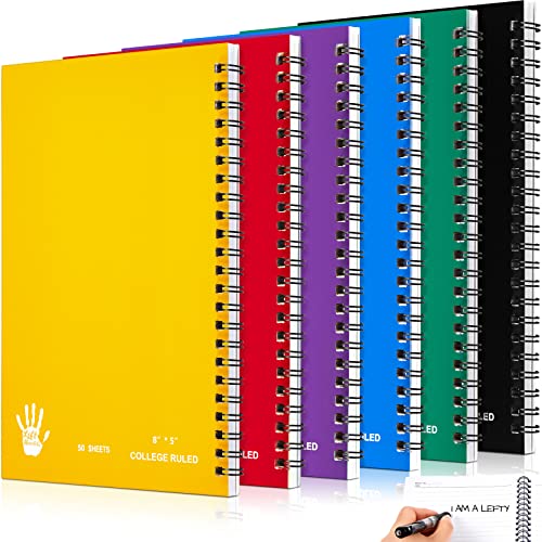 Lewtemi 6 Pack Small Left Handed Notebook 8"x5" Lefty Spiral Notebooks Wire Bound Mini Notebook 50 Sheets College Ruled Paper Journal(Assorted Colors) - Image 1