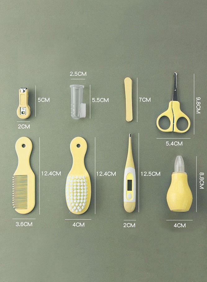 ULHYC 8-Piece Baby Care Kit with ThermometerNasal Aspirator Toothbrush Emery Board, Nail Clipper, Scissor, Brush and Comb Portable Essential Daily Care Bathing Tool for Toddler Infant Yellow - Image 2