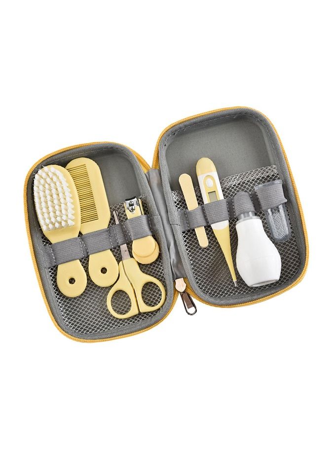 ULHYC 8-Piece Baby Care Kit with ThermometerNasal Aspirator Toothbrush Emery Board, Nail Clipper, Scissor, Brush and Comb Portable Essential Daily Care Bathing Tool for Toddler Infant Yellow - Image 1