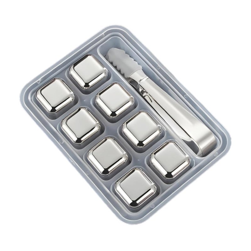 VATTU 8Pcs Stainless Steel Whiskey Stones Ice Cubes with Tongs Container Food Grade QuickFrozen Ice for Wine Metal Ice Cubes for Chilling Red Wine - Image 1