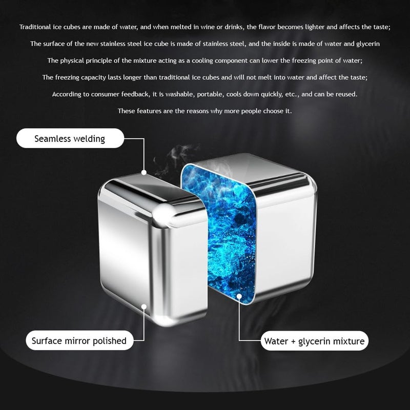 VATTU 8Pcs Stainless Steel Whiskey Stones Ice Cubes with Tongs Container Food Grade QuickFrozen Ice for Wine Metal Ice Cubes for Chilling Red Wine - Image 3