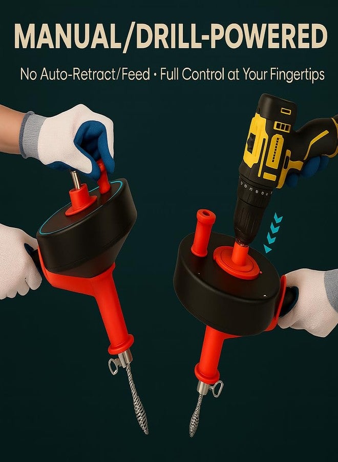 musbus 50 FT Drain Snake Hair Drain Clog Remover, Automatic, Red - Image 3