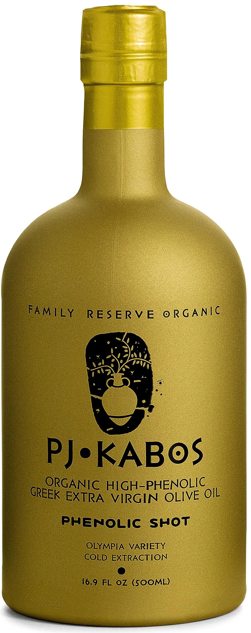 P.J. KABOS 2024/25 Harvest, Extremely High Phenolic (1000+ mg/kg), USDA Organic Greek Extra Virgin Olive Oil, Kosher, Cold Extracted, 16.9oz Bottle, PJ KABOS “Family Reserve Organic - Phenolic Shot” - Image 1