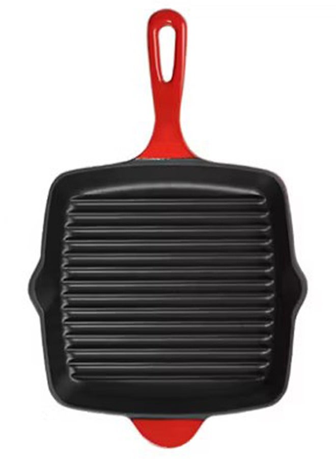 Heavy-Duty Red Cast Iron Square Skillet – Non-Stick Enameled Frying Pan for Oven & Induction Cooking – Ideal for Pizza, Grilling & Sautéing – 24cm  - Image 1