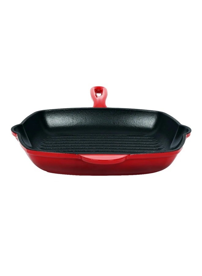 Heavy-Duty Red Cast Iron Square Skillet – Non-Stick Enameled Frying Pan for Oven & Induction Cooking – Ideal for Pizza, Grilling & Sautéing – 24cm  - Image 2
