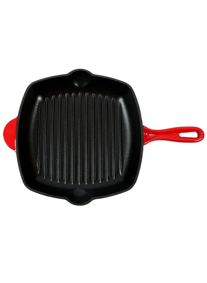 Heavy-Duty Red Cast Iron Square Skillet – Non-Stick Enameled Frying Pan for Oven & Induction Cooking – Ideal for Pizza, Grilling & Sautéing – 24cm  - Image 3