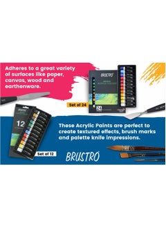 BRUSTRO BRUSTRO Artist's Acrylic Colour | Set of 12 Colors X 12ml Tubes | Ideal for Students and Adults, DIY, Rich Pigment, Non-Craking Paint for Canvas, Wood, Leather, Portrait, Pouring Medium Art  - Image 2
