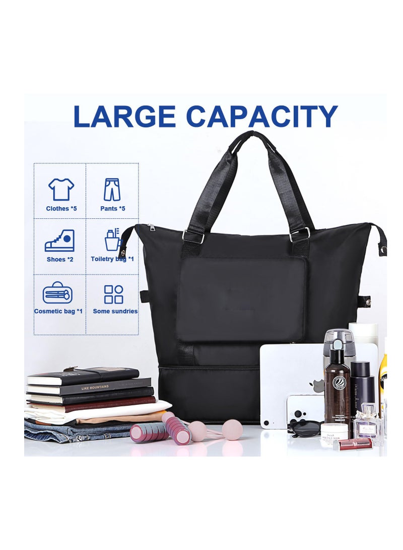 Excefore Travel Bag With Double Shoulder Strap, Foldable Duffle Bag For Travel, Water-resistant Sports Bag With Wet Compartment, Large Weekender Bag With Expandable Space, For Men And Women, Black - Image 3