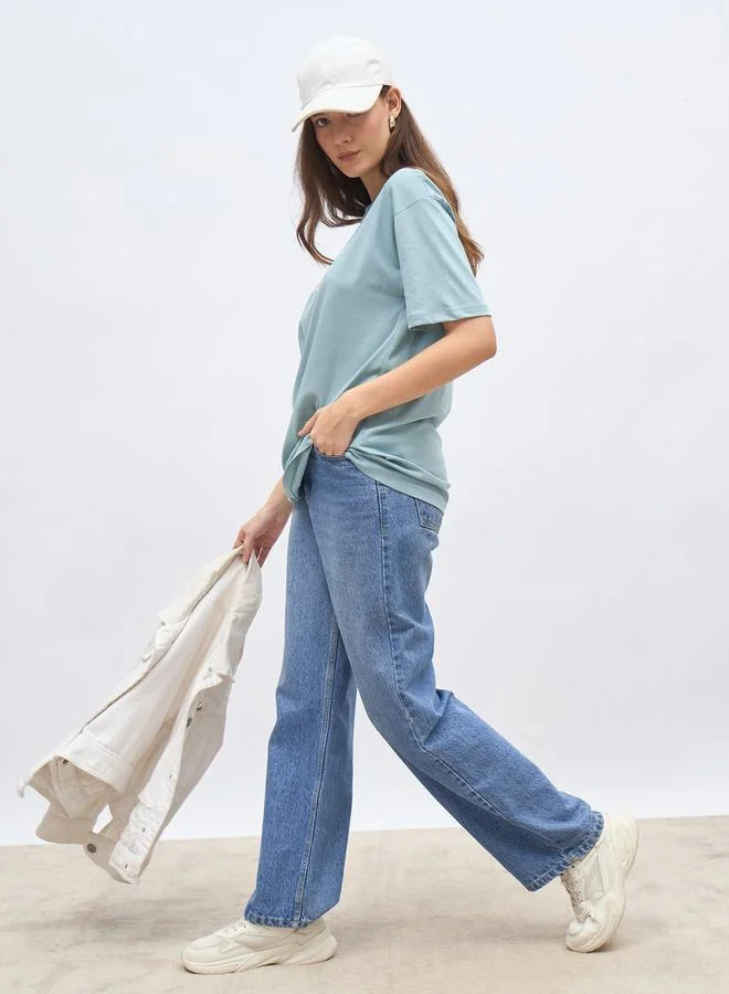 ستايلي Styli Women Blue Slogan Print Oversized T-Shirt
