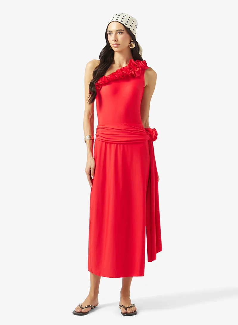 Ella  Ruffled One Shoulder Swimsuit With Beach Skirt for Women | Best Price UAE
