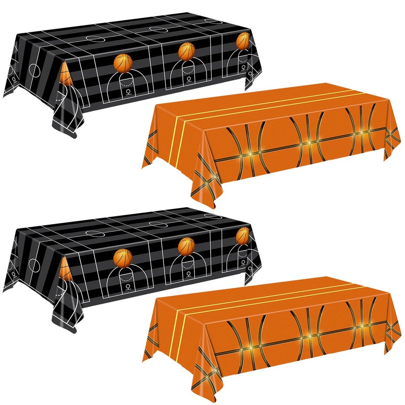 Qiyanpax 4 Pieces Basketball Tablecloth - Basketball Birthday Party Decorations Basketball Table Cloth Soccer Tablecloth Plastic Table Cover For Basketball Party Decorations  54 X 108 Inch - Image 1