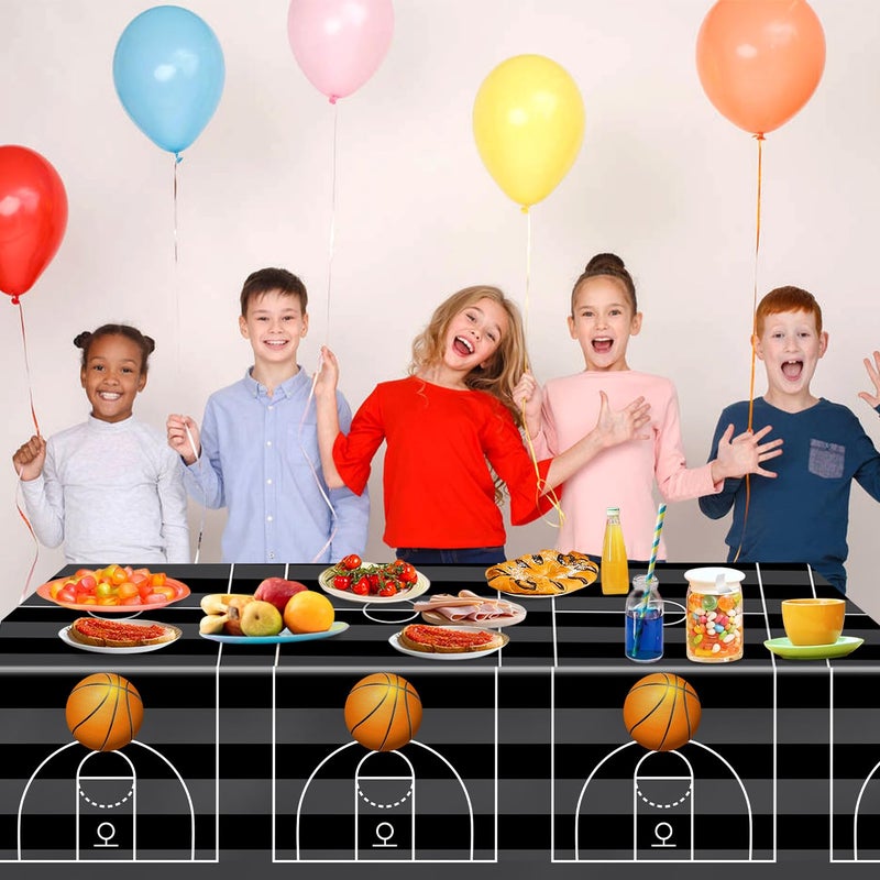 Qiyanpax 4 Pieces Basketball Tablecloth - Basketball Birthday Party Decorations Basketball Table Cloth Soccer Tablecloth Plastic Table Cover For Basketball Party Decorations  54 X 108 Inch - Image 4