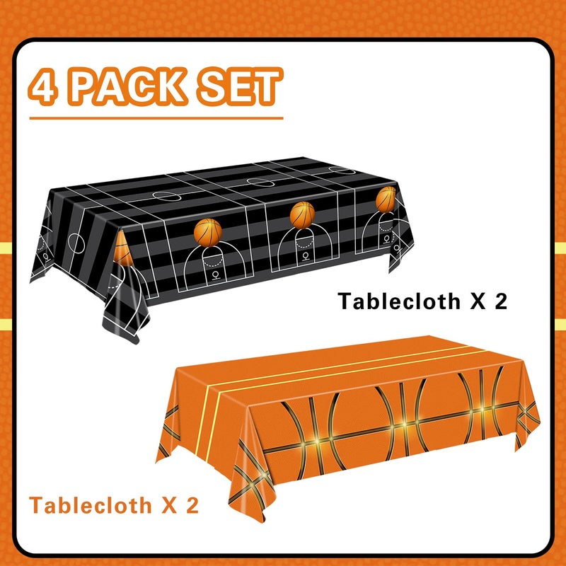 Qiyanpax 4 Pieces Basketball Tablecloth - Basketball Birthday Party Decorations Basketball Table Cloth Soccer Tablecloth Plastic Table Cover For Basketball Party Decorations  54 X 108 Inch - Image 2