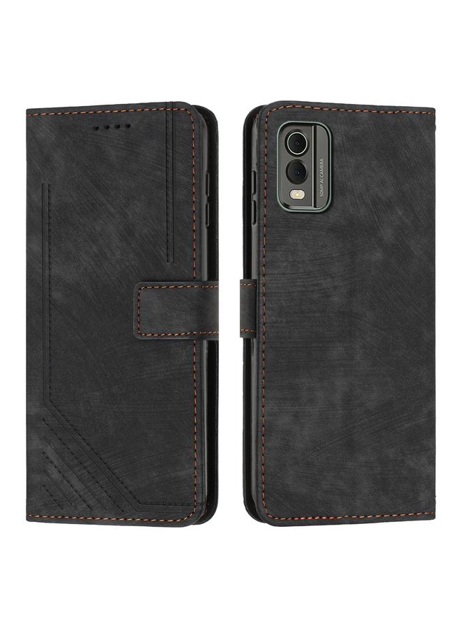 اس-توب جراب هاتف Nokia C32 من الجلد بتصميم مخطط مع حبل تعليق - Image 2