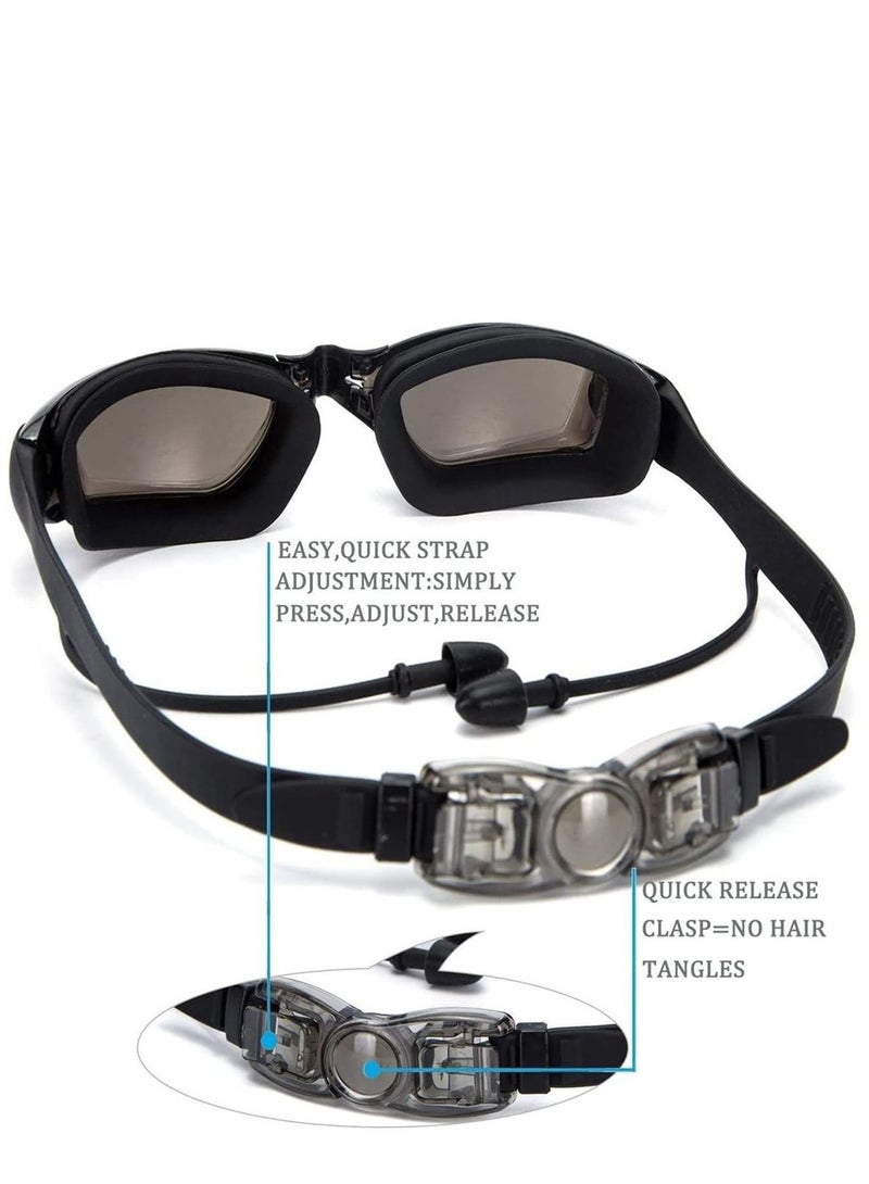 DMG TECH Swim Goggles and Cap Set 4 in 1, UV 400 Protection Lenses Clear Anti-Fog Swimming Goggles Waterproof No Leaking with Nose Clip + Ear Plugs for Adult Men Women - Image 4