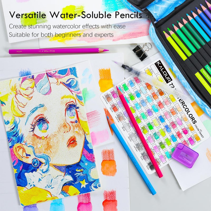 KALOUR PDAS Professional Watercolor Pencils, Set of 72, Studio Collection Artist Pencils, Pre-Sharpened Water Colored Pencils, Firm Texture, Watersoluble, Great Holiday Gifts for Adult or Teens - Image 2