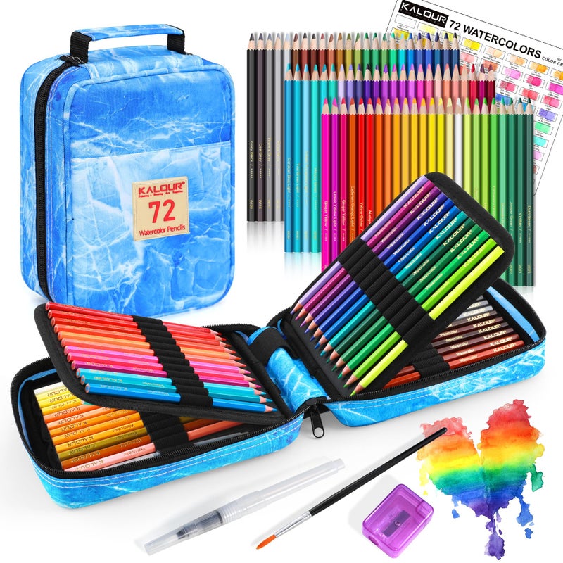 KALOUR PDAS Professional Watercolor Pencils, Set of 72, Studio Collection Artist Pencils, Pre-Sharpened Water Colored Pencils, Firm Texture, Watersoluble, Great Holiday Gifts for Adult or Teens - Image 1