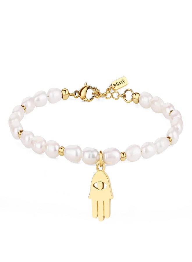 GAVU Freshwater Pearl Jewelry for Women, Hamsa hand Bracelet for Women, Natural Pearl Bracelet for Women - Image 1