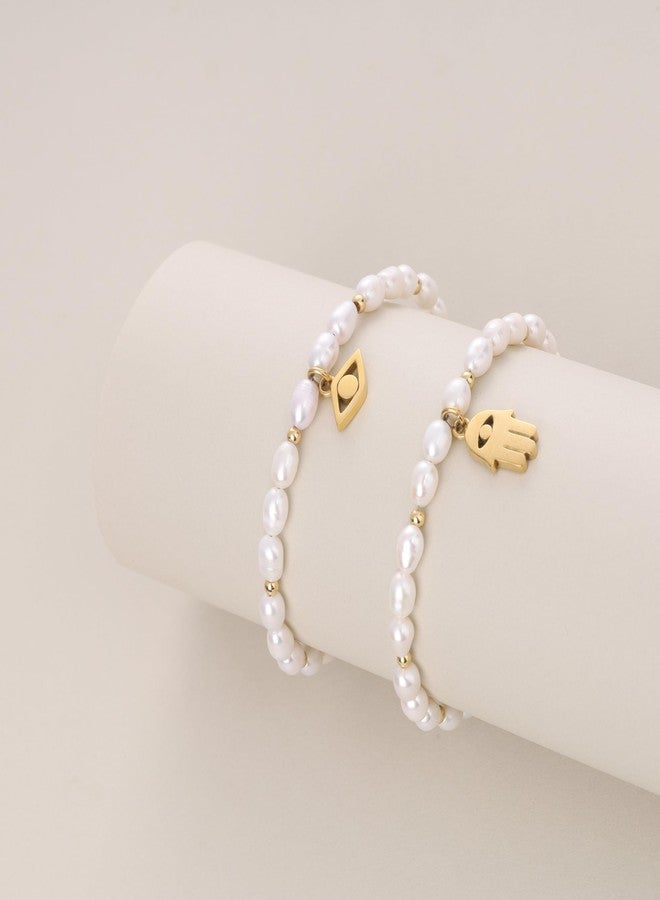 GAVU Freshwater Pearl Jewelry for Women, Hamsa hand Bracelet for Women, Natural Pearl Bracelet for Women - Image 5