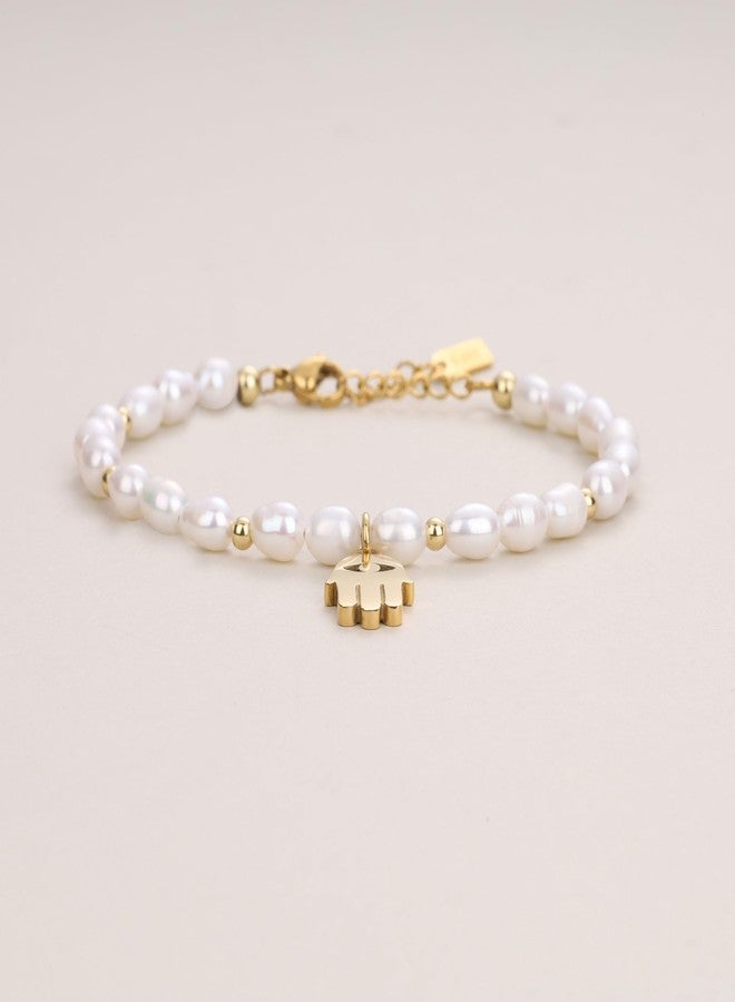 GAVU Freshwater Pearl Jewelry for Women, Hamsa hand Bracelet for Women, Natural Pearl Bracelet for Women - Image 3