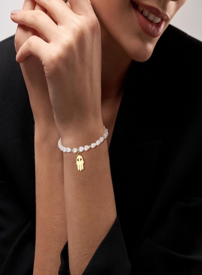 GAVU Freshwater Pearl Jewelry for Women, Hamsa hand Bracelet for Women, Natural Pearl Bracelet for Women - Image 2