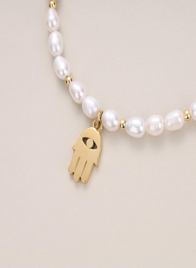 GAVU Freshwater Pearl Jewelry for Women, Hamsa hand Bracelet for Women, Natural Pearl Bracelet for Women - Image 4