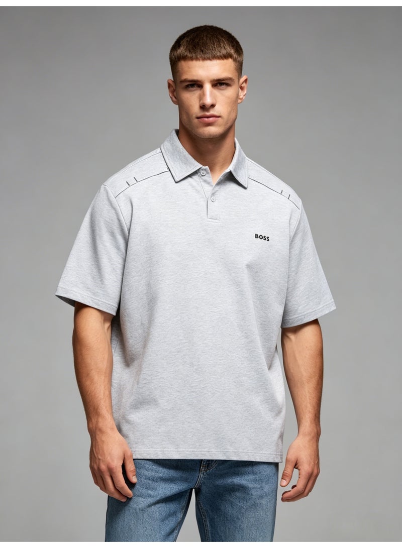 BOSS Soft Cotton Blend Polo Shirt, Short Sleeve Light Grey, Casual Comfort Wear with Printed Logo - Image 1