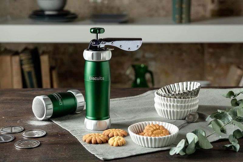 MARCATO Marcato Atlas Deluxe Biscuit Maker Press Made in Italy Includes 20 Cookie Disc Shapes Green  - Image 4