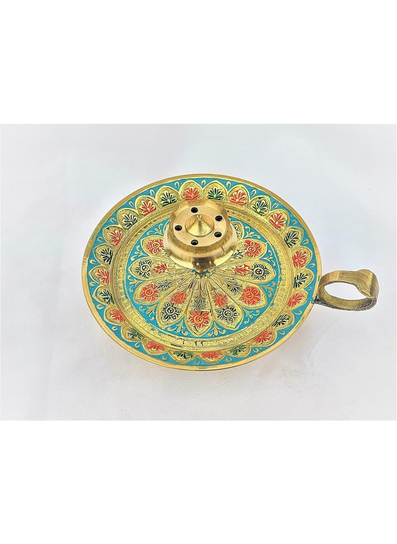 DEV POOJA STORE DEV POOJA STORE Brass Multi Colour agarbatti Stand for All Idols Puja Green  - Image 1