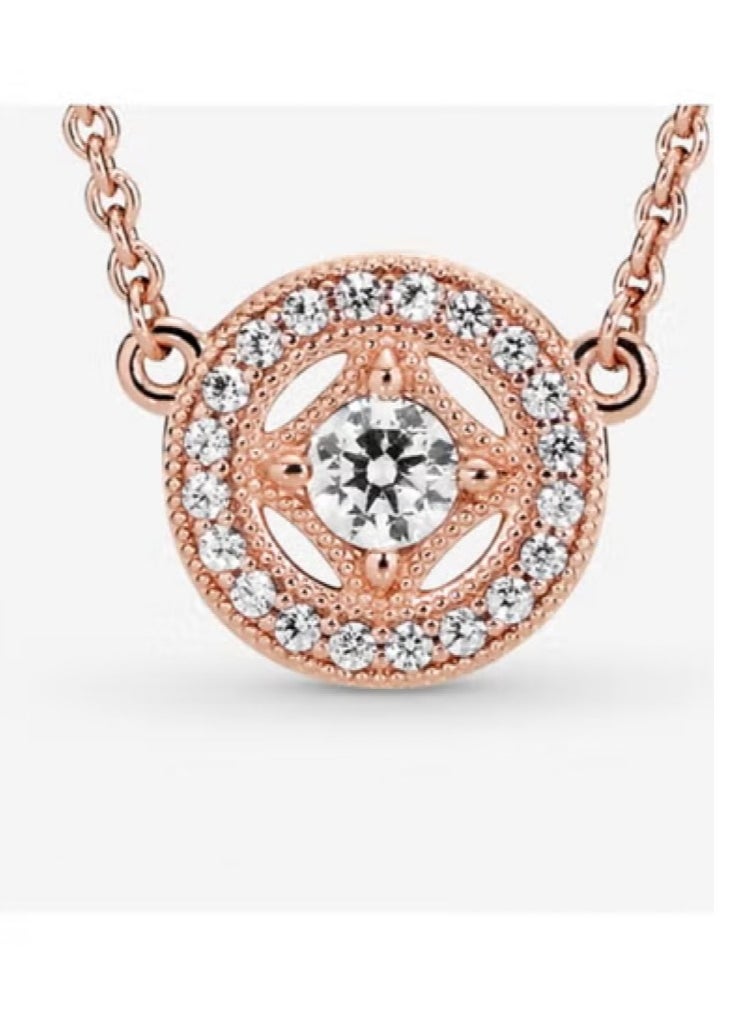 EVEREEN Vintage Round Collier Adjustable Necklace in 14k Rose Gold and Clear Cubic Zirconia  - Image 1