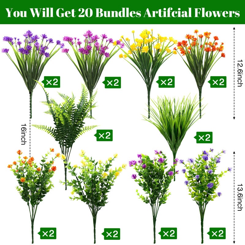 Pseutio 20 Bundles Artificial Flowers for Outdoors UV Resistant Fake Flowers Realistic Faux Flowers Artificial Plants Outdoor for Spring Summer Indoor Garden Patio Window Box Kitchen Home Decor - Image 2
