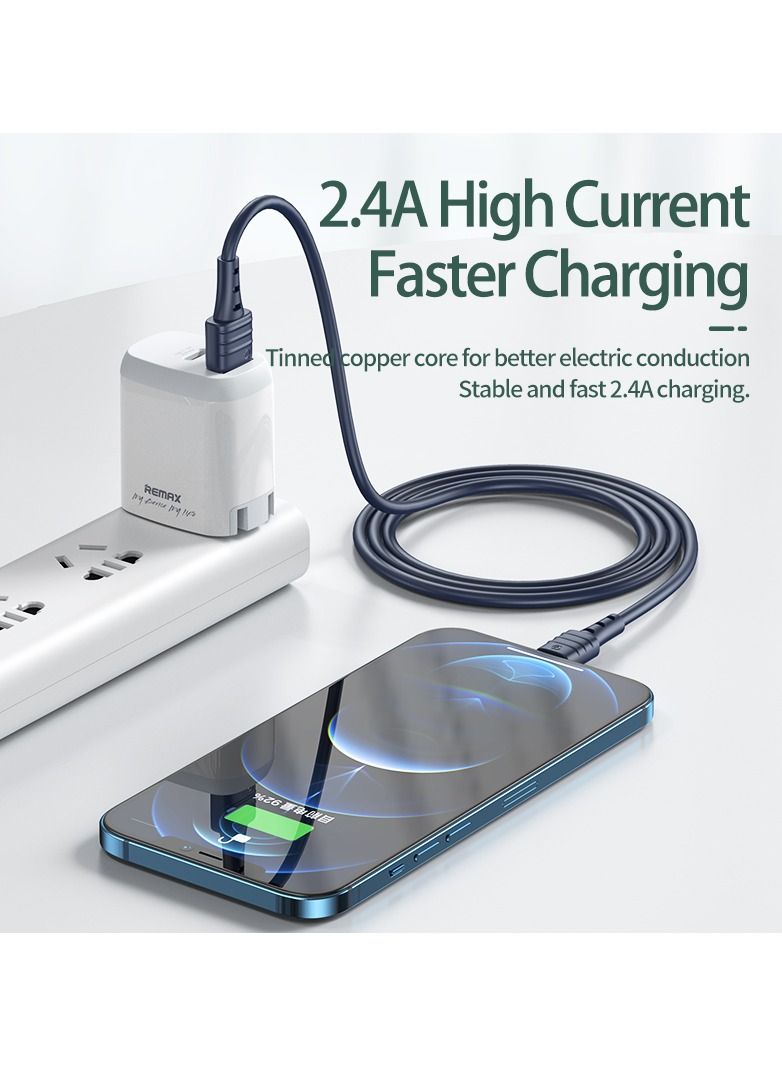 ريماكس كابل بيانات- سلسلة سينس زيرو سينس 2.4A عالي المرونة Tpe سريع الشحن كابل بيانات Rc-179I - أزرق - Image 3