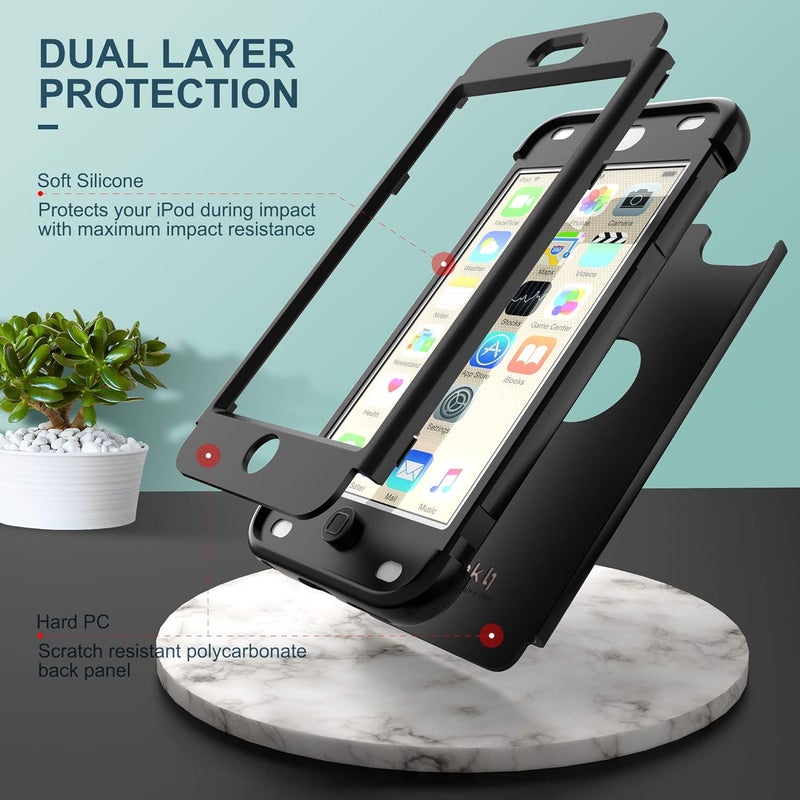 ULAK Compatible with iPod Touch 7/6/5 Case, Heavy Duty High Impact Shockproof Protective Cover for Apple iTouch 5th/6th/7th Generation (Latest Model), Black - Image 3