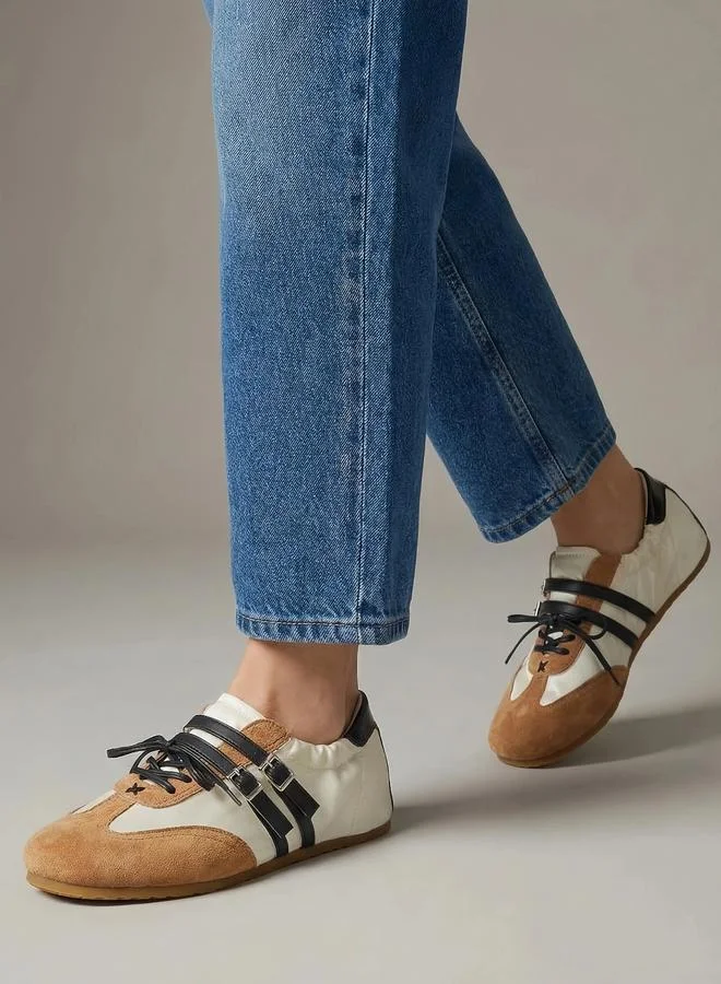 Styli  Satin Panel Buckle Strap Sneakers for Women | Best Price UAE