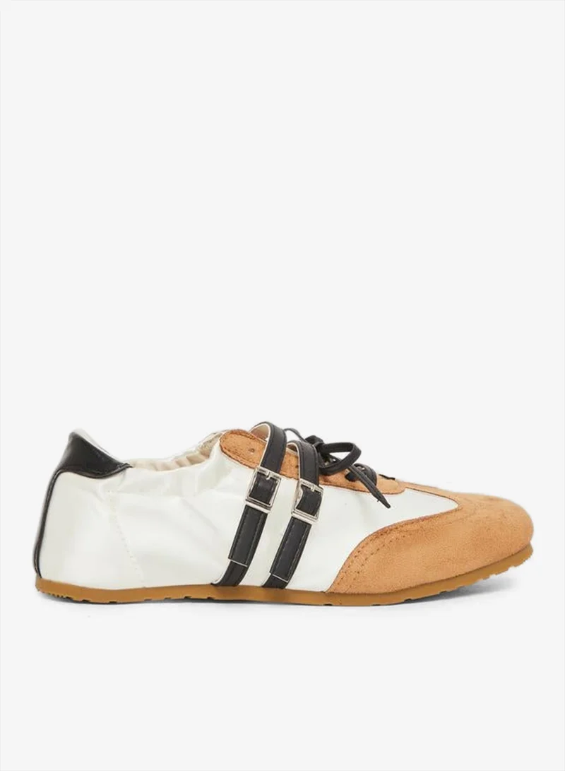 Styli Satin Panel Buckle Strap Sneakers