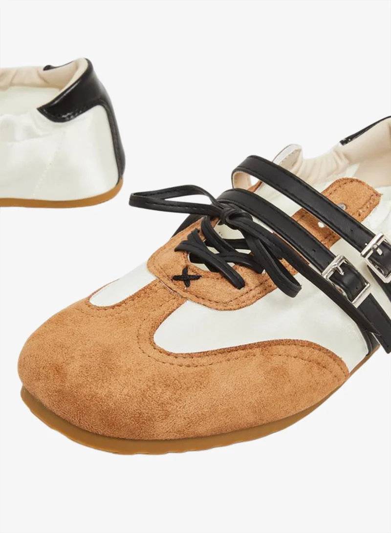 Styli  Satin Panel Buckle Strap Sneakers for Women | Best Price UAE