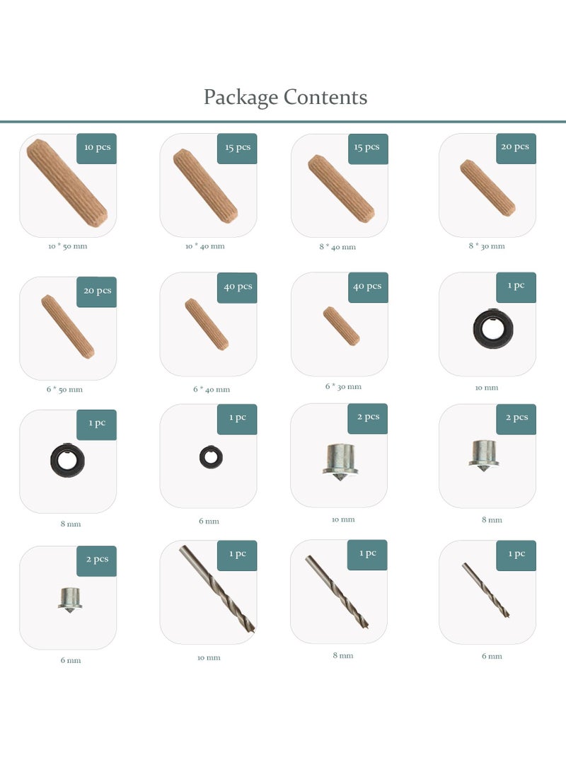 Vixel VIXEL 144+ pcs Wooden Dowels and Tools Assortment Kit Complete Woodworking Set for Repair, DIY and Home Improvement Including Wooden Dowels, Drill Bits, Drill Stops and Level Gauge  - Image 3