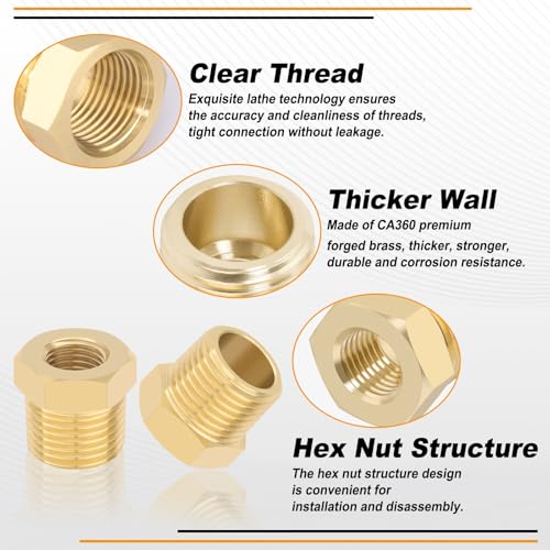 KOOTANS 4pcs Heavy Duty 1/2 NPT Male Thread to 1/4 NPT Female Thread Brass Reducer Hex Bushing Brass Fitting Pipe Hose Tube Adapter Convert - Image 3