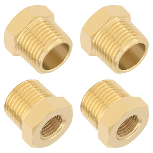 KOOTANS 4pcs Heavy Duty 1/2 NPT Male Thread to 1/4 NPT Female Thread Brass Reducer Hex Bushing Brass Fitting Pipe Hose Tube Adapter Convert - Image 1