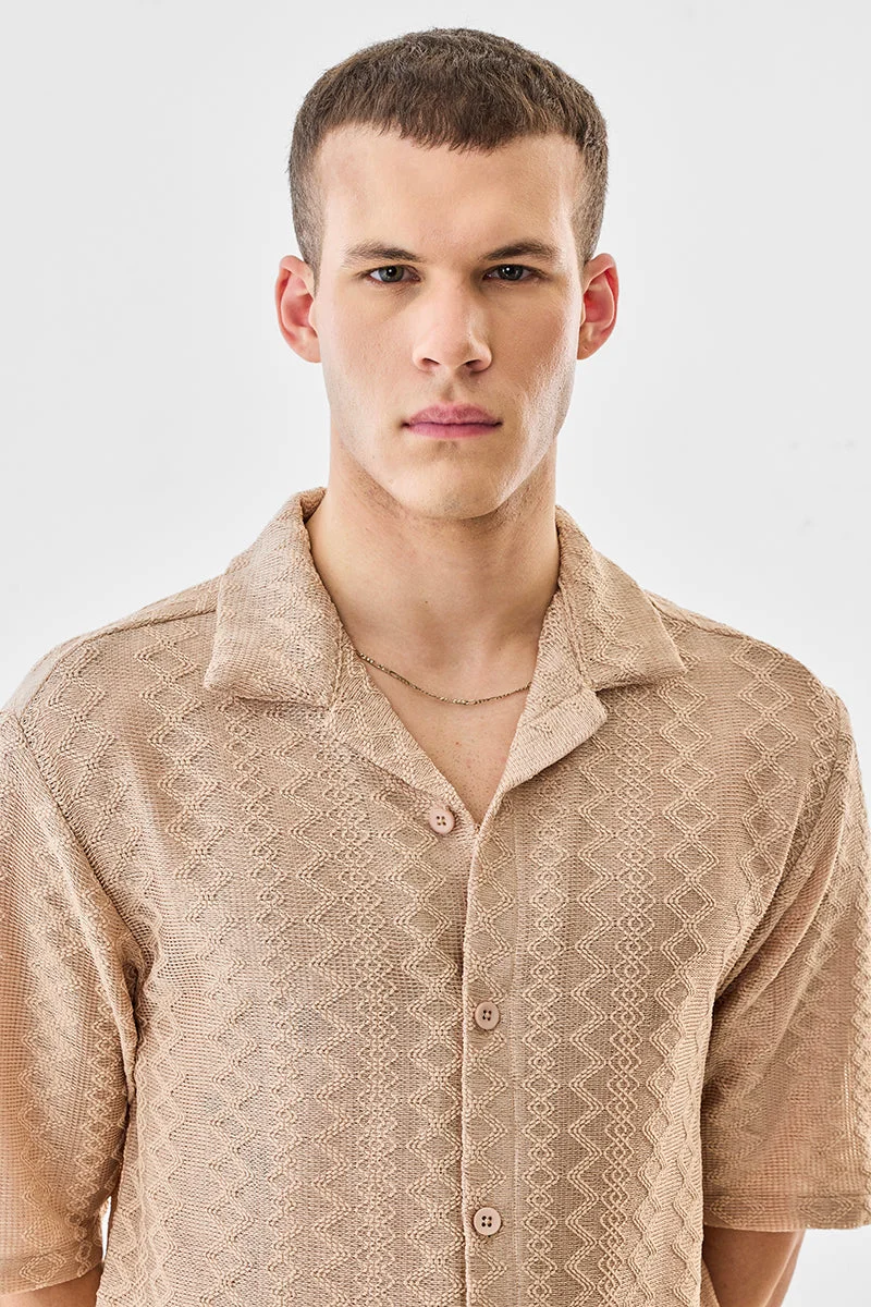 SNITCH Beige Textured Half Sleeve Boxy Shirt