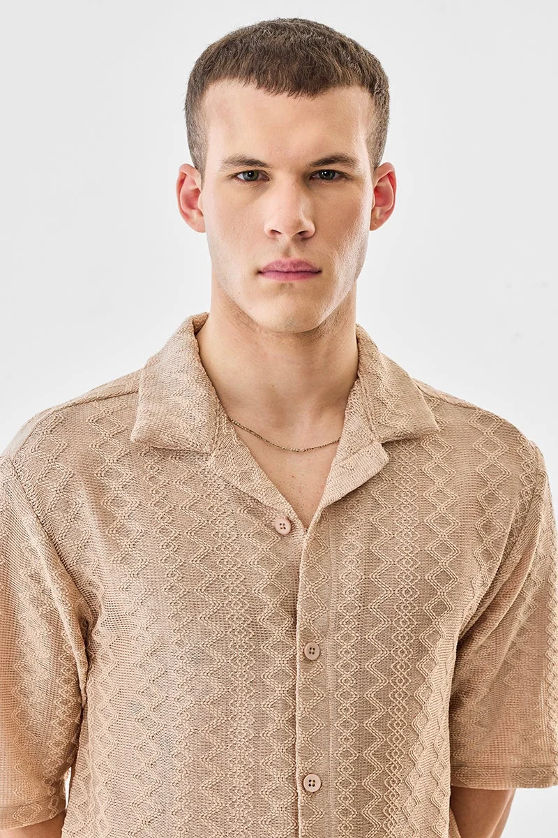 SNITCH Beige Textured Half Sleeve Boxy Shirt