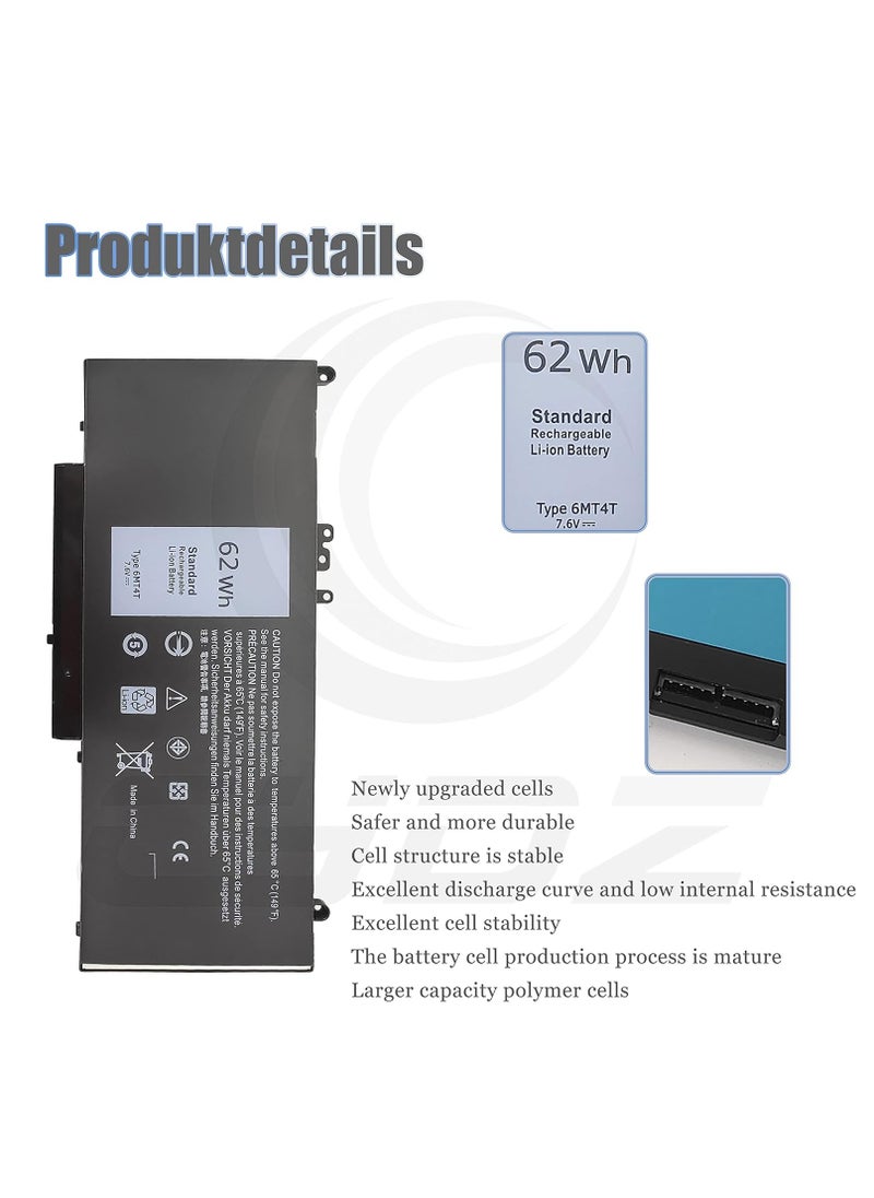 Generic Replacement Laptop Battery 6MT4T 62Wh 7.6V for Dell Latitude 5470 E5470 155570 E5570 3510 M3510 7V69Y TXF9M 79VRK 07V69Y 0HK6DV 079VRK 0TXF9M, Lithium  - Image 3