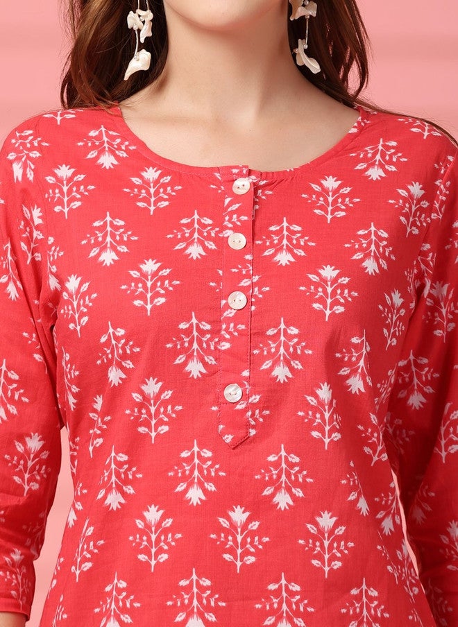 COTLAND FASHION Floral Printed Round Neck Straight Pure Cotton Kurta With Palazzos - Image 3