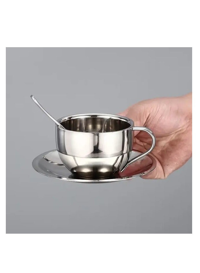 Liying 1Pcs Insulated Espresso Cup Stainless Steel Coffee Mugs Set (180ml), Double Walled Coffee Cup with Saucer and Spoon, Espresso Latte Cappuccino Milk Tea Cup  - Image 5