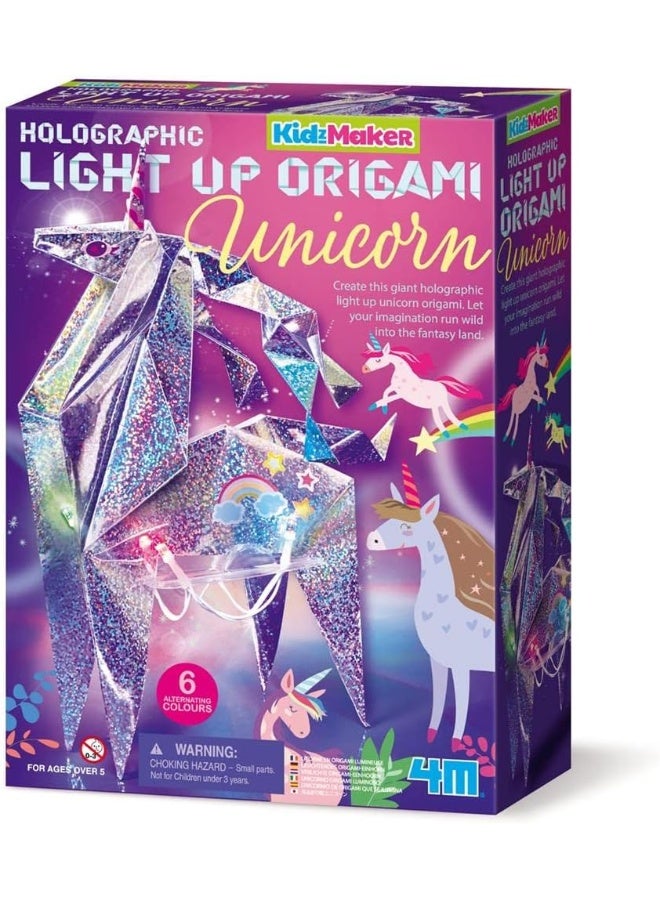 4M كيدز ميكر يونيكورن هولوجرافيك مضيء - مجموعة حرف يدوية مع ورق، أضواء LED، وتعليمات لإنشاء زينة يونيكورن مضيئة - نشاط إبداعي للأطفال من عمر 5 سنوات فما فوق | 00-04776