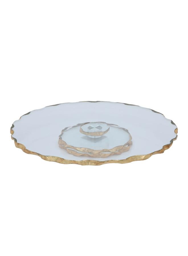 Alsaif Glass Dessert Serving Stand 33X33X4.5 Cm Circular With Movable Base Clear - Image 2