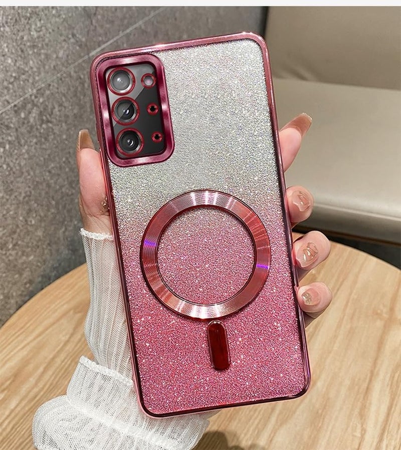 Doowear Galaxy S20+Plus Case Magnetic Glitter [Support Magsafe Charger] Anti-Scratch Shockproof Luxury Plated Clear Full Camera Protection Phone Cover Case for Samsung Galaxy S20 Plus-Pink - Image 3