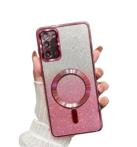 Doowear Galaxy S20+Plus Case Magnetic Glitter [Support Magsafe Charger] Anti-Scratch Shockproof Luxury Plated Clear Full Camera Protection Phone Cover Case for Samsung Galaxy S20 Plus-Pink - Image 1